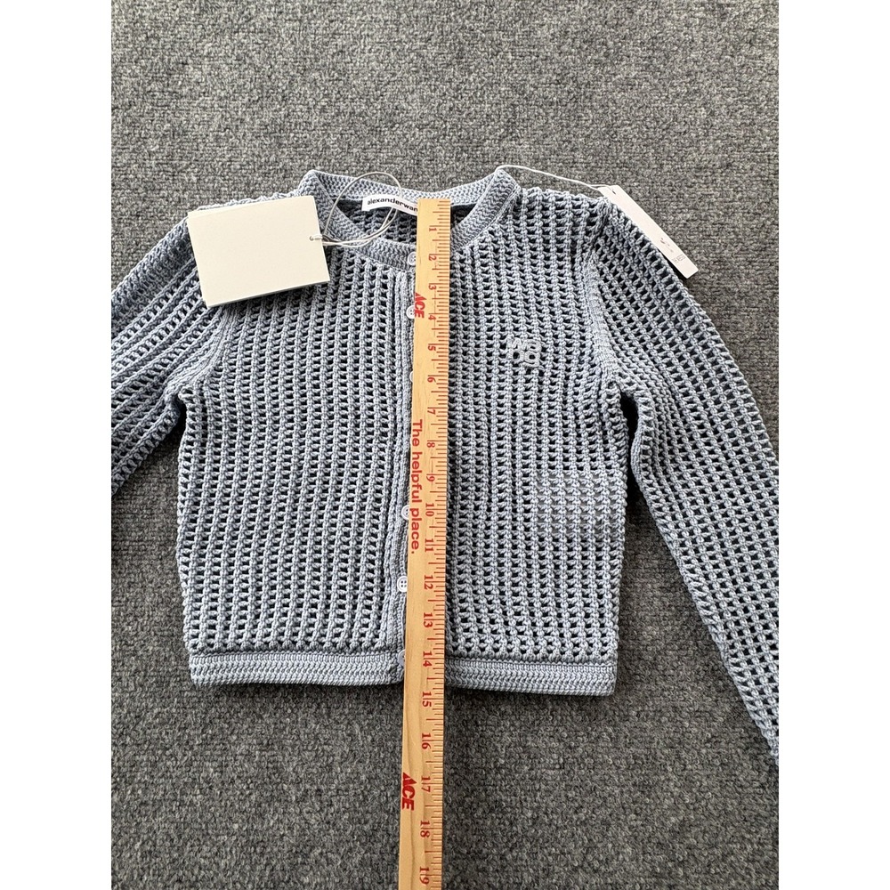 Alexander wang Sweater Cardigan Womens XS Blue Knit Cropped Crewneck Logo - Picture 5 of 7